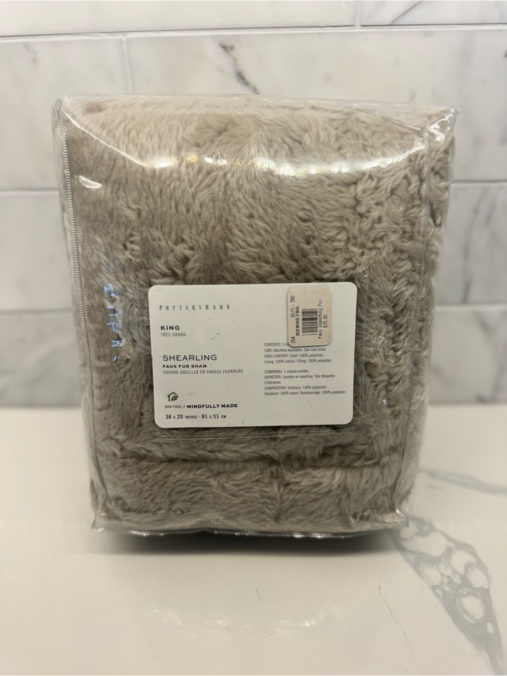 Pottery Barn Shearling Faux Fur Sham in Taupe Gray
